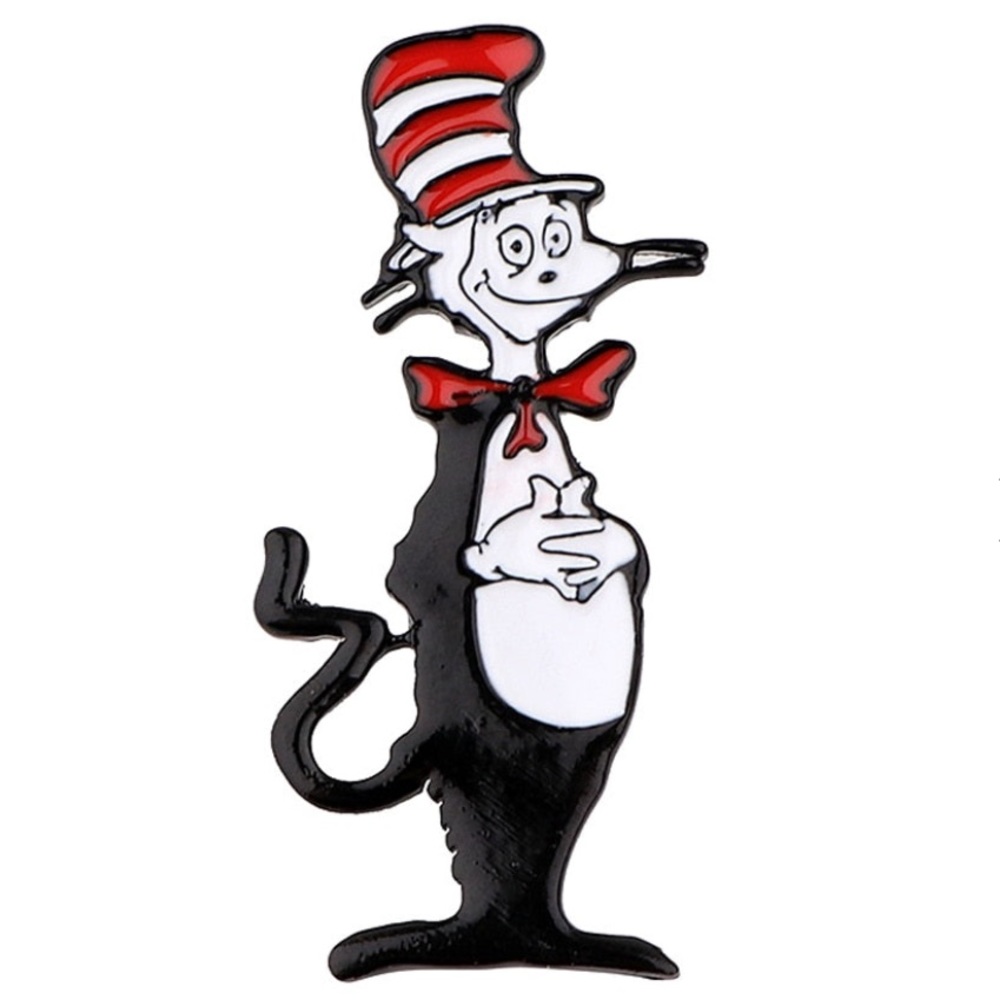 Cat in the Hat Enamel Metal Badge Dr. Seuss Nerdy Tuxedo Cat Mom Brooch Gift